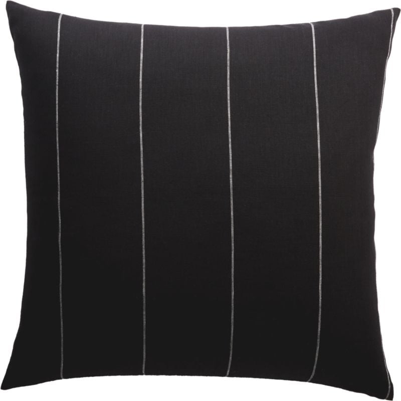 Pinstripe Linen Pillow with Feather-Down Insert, Black, 20" x 20" - Image 0