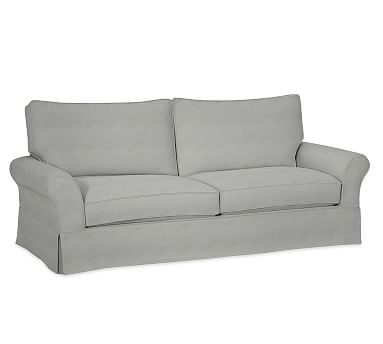 PB Comfort Roll Arm Slipcovered Grand Sofa 92", Box Edge Memory Foam Cushions, Basketweave Slub Ash - Image 2