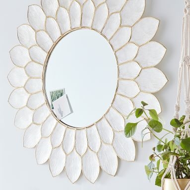 Capiz Flower Mirror, White/Gold - Image 2