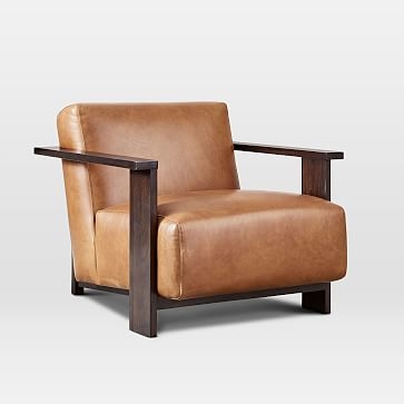 Hawthorne Show Wood Leather Chair, Camel Taos Leather, Dark Mineral - Image 0