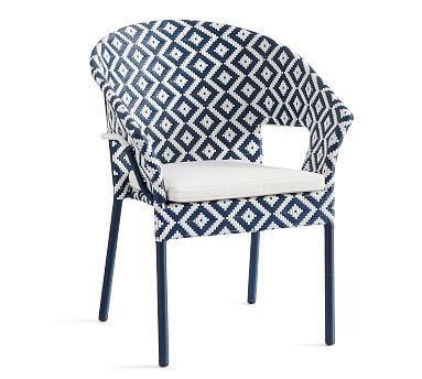 Palmetto All-Weather Wicker Stacking Dining Arm Chair, Blue/White - Image 0