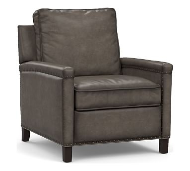 Tyler Square Arm Leather Power Recliner with Nailheads, Down Blend Wrapped Cushions, Burnished Wolf Gray - Image 0