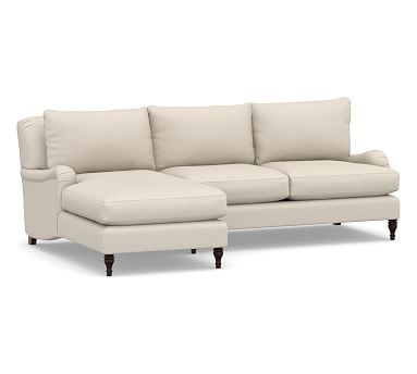 Carlisle English Arm Upholstered Right Arm Loveseat with Chaise Sectional, Polyester Wrapped Cushions, Performance Brushed Basketweave Oatmeal - Image 0