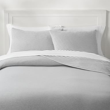 Favorite Tee Striped Reversible Duvet Cover, Full/Queen, Heathered Gray/White - Image 1