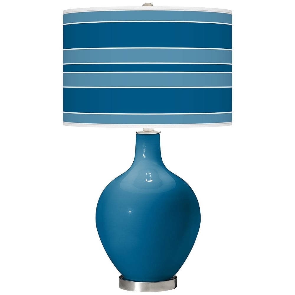Color Plus Ovo 28 1/2" Bold Stripe Shade Mykonos Blue Table Lamp - Image 0