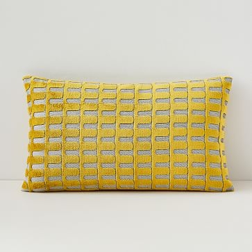 Cut Velvet Archways Lumbar Pillow Cover, 12"x21", Dark Horseradish - Image 0