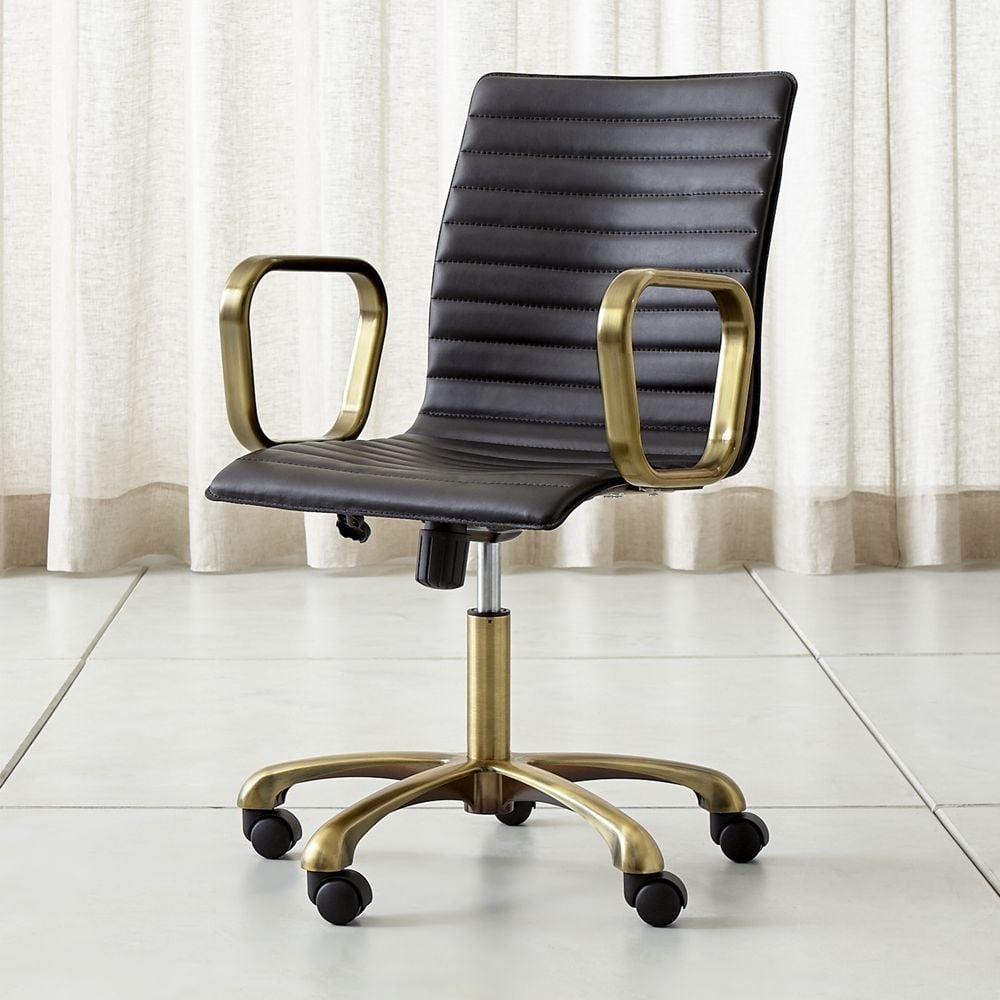Ripple Black Leather Office Chair with Brass Frame - Image 0