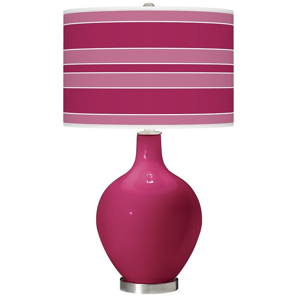 Color Plus Ovo 28 1/2" Bold Stripe Shade Vivacious Pink Table Lamp - Image 0