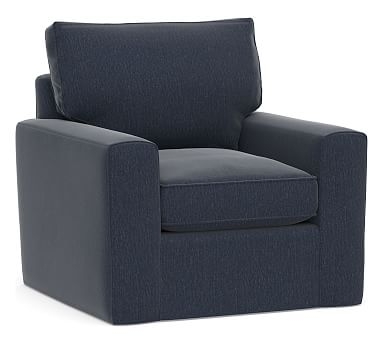 Pearce Square Arm Slipcovered Armchair, Down Blend Wrapped Cushions, Sunbrella(R) Performance Chenille Indigo - Image 0