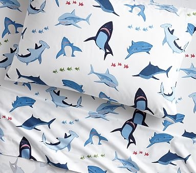 Shark Bite Sheet Set, Standard Pillowcase, Blue - Image 0