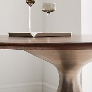 Silhouette Pedestal Dining Table, Dark Walnut, Brushed Nickel - Image 2