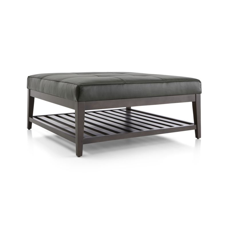 Nash Leather Tufted Square Ottoman with Slats - Image 3