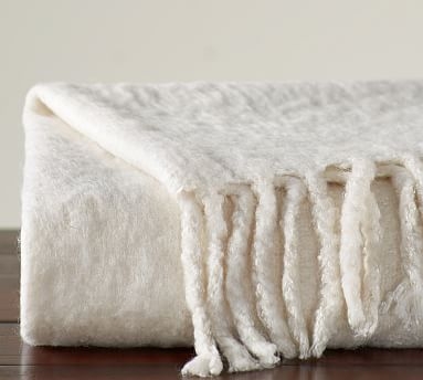 Solid Faux Mohair Oversized Throw, 55 x 80", Ivory - Image 0