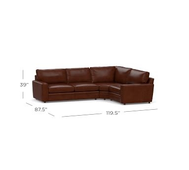 Pearce Square Arm Leather Left Arm 3-Piece Wedge Sectional, Polyester Wrapped Cushions, Leather Vintage Midnight - Image 2