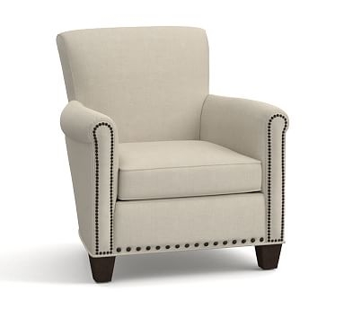 Irving Roll Arm Upholstered Armchair with Nailheads, Polyester Wrapped Cushions, Sunbrella(R) Performance Slub Tweed Charcoal - Image 3