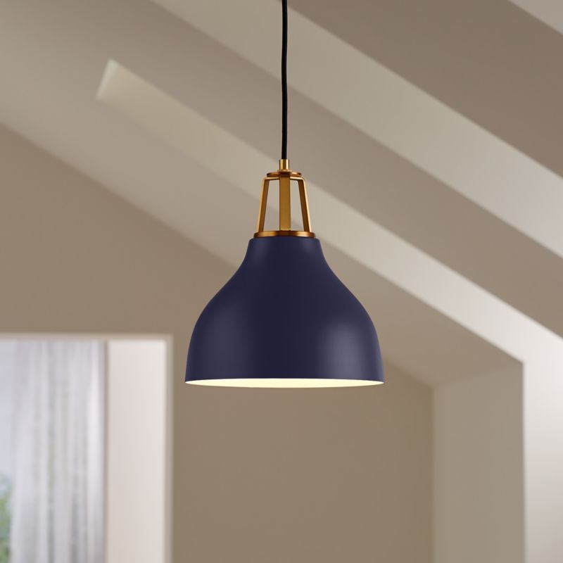 Maddox Navy Bell Large Pendant Light with Brass Socket - Image 5