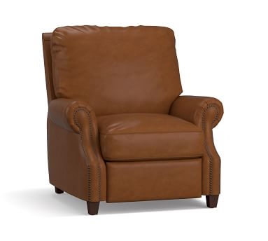 James Roll Arm Leather Power Tech Recliner, Down Blend Wrapped Cushions, Statesville Molasses - Image 1