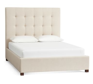 Jenner Square Upholstered Tufted Bed, King, Brushed Crossweave Light Gray - Image 4
