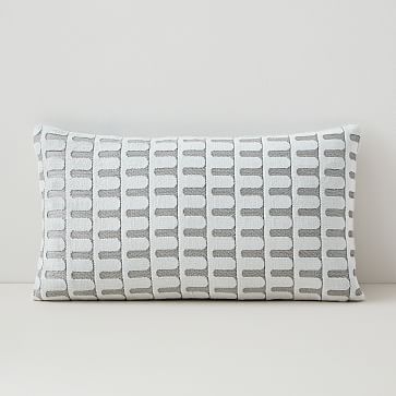 Cut Velvet Archways Lumbar Pillow Cover, 12"x21", Stone White - Image 0