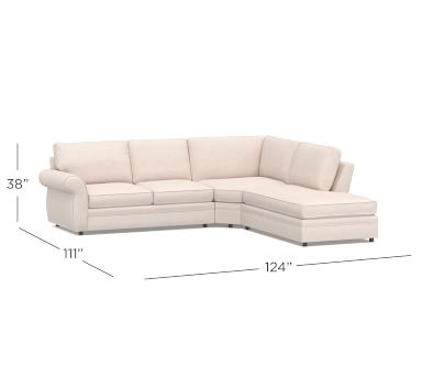 Pearce Roll Arm Upholstered Left 3-Piece Bumper Wedge Sectional, Down Blend Wrapped Cushions, Heathered Twill Stone - Image 3