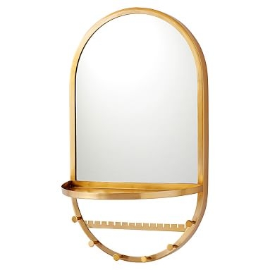 Gold Arched Wall Jewelry Storage Mirror With Shelf, Gold - Image 0