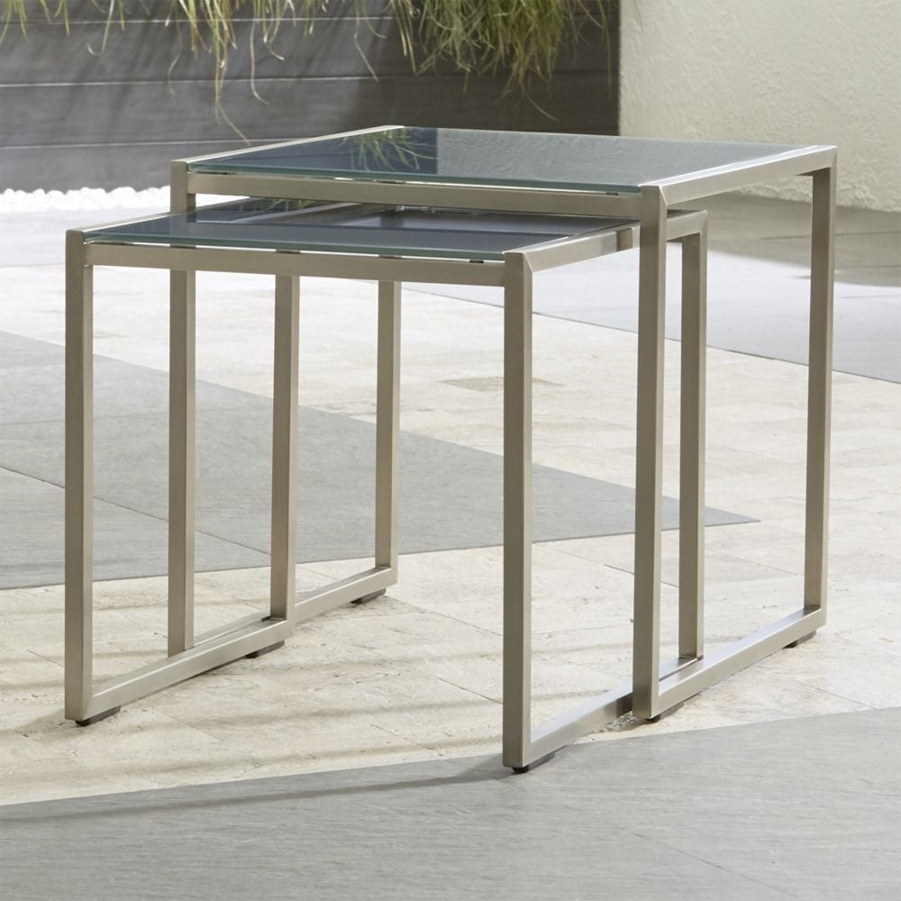 Dune Outdoor Nesting Tables with Charcoal Painted Glass Set of Two - Image 0