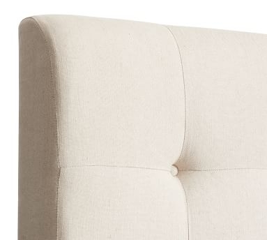 Jenner Square Upholstered Tufted Bed, King, Brushed Crossweave Light Gray - Image 1