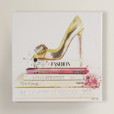 'Gold Shoe and Fashion Books Fashion and Glam' -  Picture Frame Graphic Art Print on Canvas - Image 0