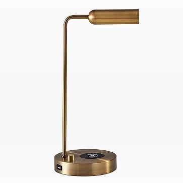 Linear Metal LED Charging Table Lamp + USB, Brass - Image 3