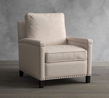 Tyler Square Arm Upholstered Recliner without Nailheads, Down Blend Wrapped Cushions, Textured Twill Light Gray - Image 1