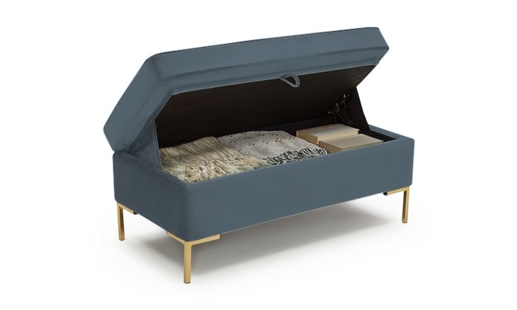 Blue Dee Mid Century Modern Bench with Storage - Mixology Indigo - Image 1