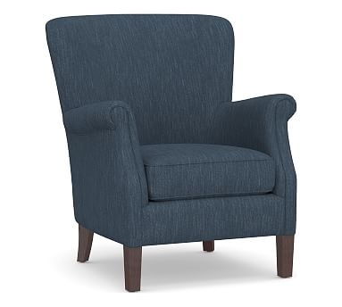 SoMa Minna Upholstered Armchair, Polyester Wrapped Cushions, Performance Heathered Tweed Indigo - Image 0