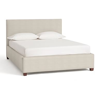 Raleigh Upholstered Square Queen Bed with Low Headboard, without Nailheads, Sunbrella(R) Performance Sahara Weave Ivory - Image 0