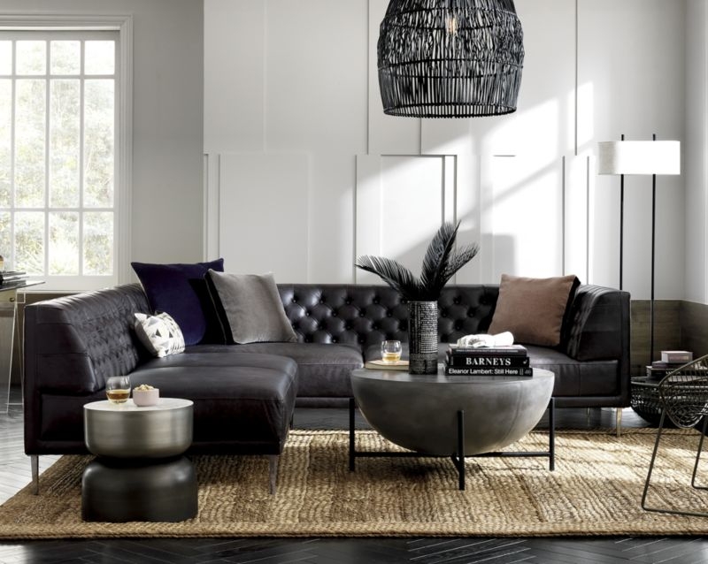 Savile Black Leather Tufted Sectional Sofa - Image 1