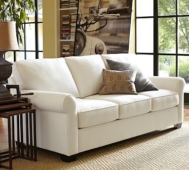 Buchanan Roll Arm Upholstered Grand Sofa 93.5", Polyester Wrapped Cushions, Sunbrella(R) Performance Boss Herringbone Indigo - Image 0