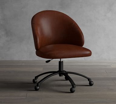 Ryker Leather Desk Chair, Bronze Swivel Base, Signature Maple - Image 1