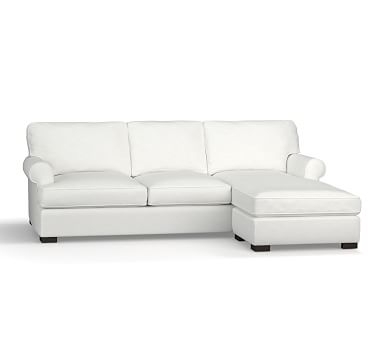 Townsend Roll Arm Upholstered Sofa with Reversible Storage Chaise Sectional, Polyester Wrapped Cushions, Performance Slub Cotton White - Image 0