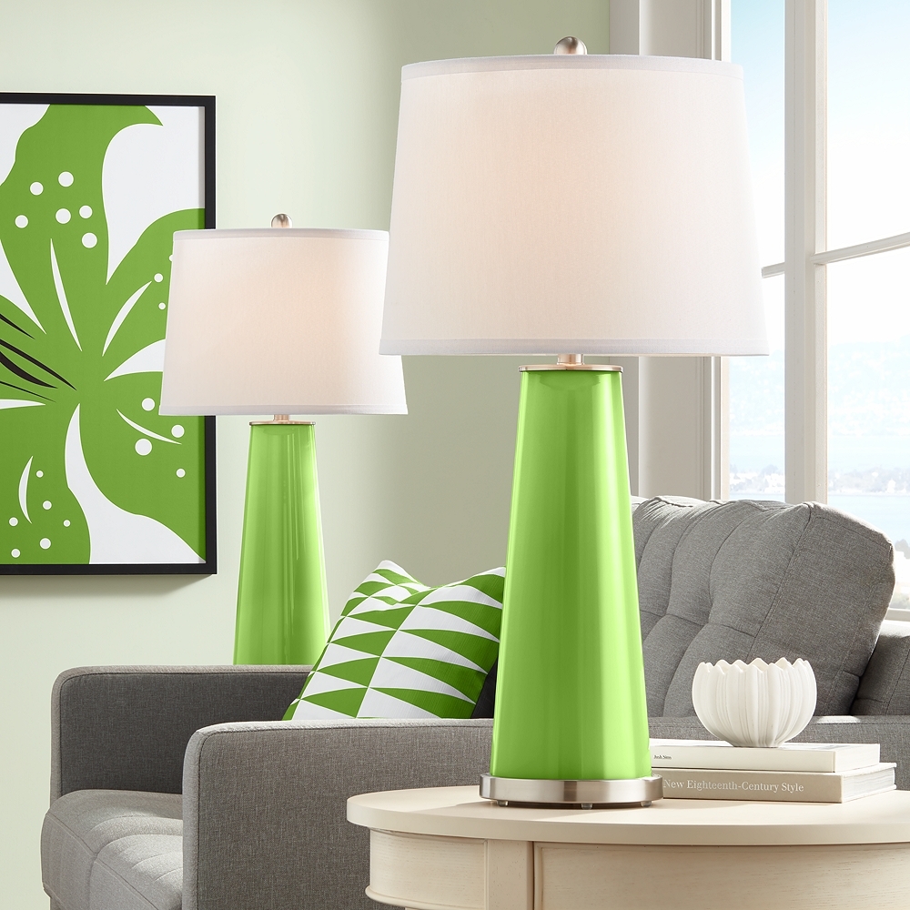 Color Plus Leo 29 1/2" Rosemary Green Glass Table Lamps Set of 2 - Image 0