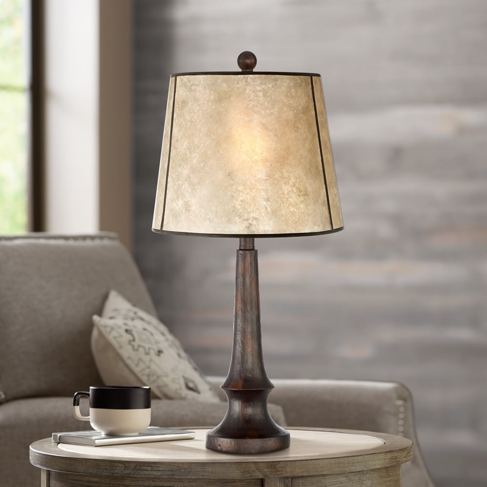 Franklin Iron Works Naomi 25" Aged Bronze Rustic Mica Shade Table Lamp - Image 0