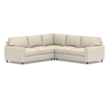 PB Comfort Square Arm Upholstered 3-Piece L-Shaped Corner Sectional, Box Edge Down Blend Wrapped Cushions, Performance Brushed Basketweave Ivory - Image 0