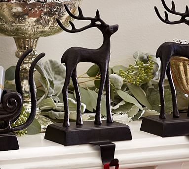 Santa's Sleigh Stocking Holder, Deer, Bronze - Image 0