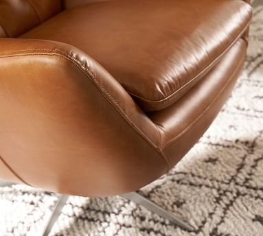 Wells Leather Swivel Armchair with Bronze Base, Polyester Wrapped Cushions, Statesville Molasses - Image 3