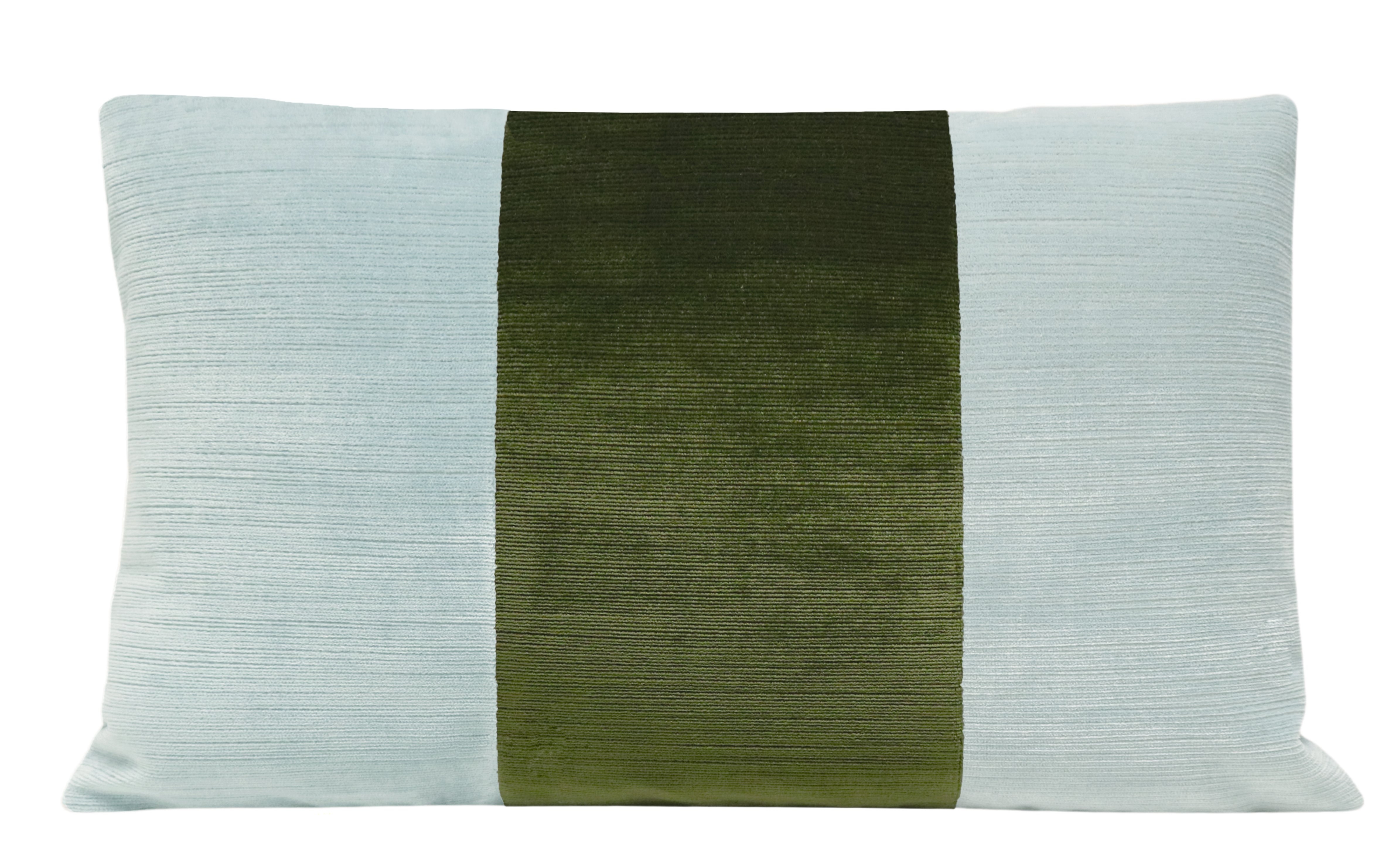 THE LITTLE LUMBAR :: STRIE VELVET // SPA BLUE + OLIVE - LITTLE LUMBAR 12" X 18" - Image 1