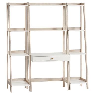 Highland Wall Desk & Narrow Bookshelf Set, Simply White/Weathered White - Image 1