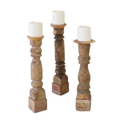 Assorted Reclaimed 3 Piece Wood Candlestick Set - Image 0