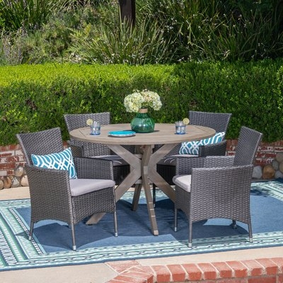 Stennis Outdoor 5 Piece Wicker Dining Set with Cushions - Image 0