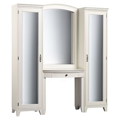 Hampton Vanity Desk & Bookcase with Mirror Set, Simply White - Image 0