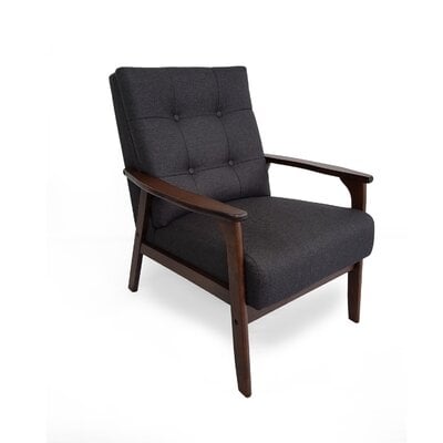 Bohn Mid Century Waffle Stitch Tufted Accent Arm Chair with Rubberwood Legs - Image 0