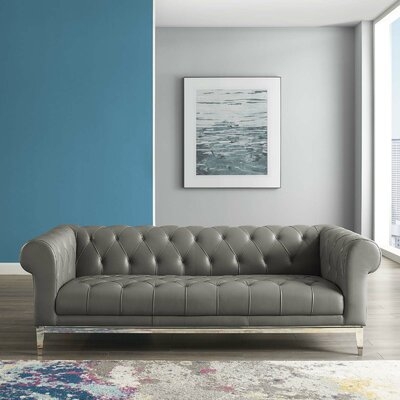 Idyll Tufted Button Upholstered Leather Chesterfield Sofa In Gray - Image 0
