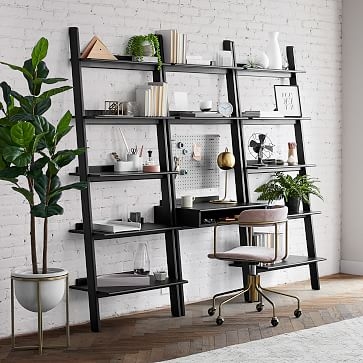 Modern Leaning Wide Bookshelf, Black - Image 2